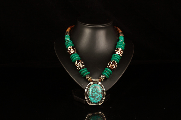 Handmade Tibetan Silver Turquoise Buddha Eyes Necklace